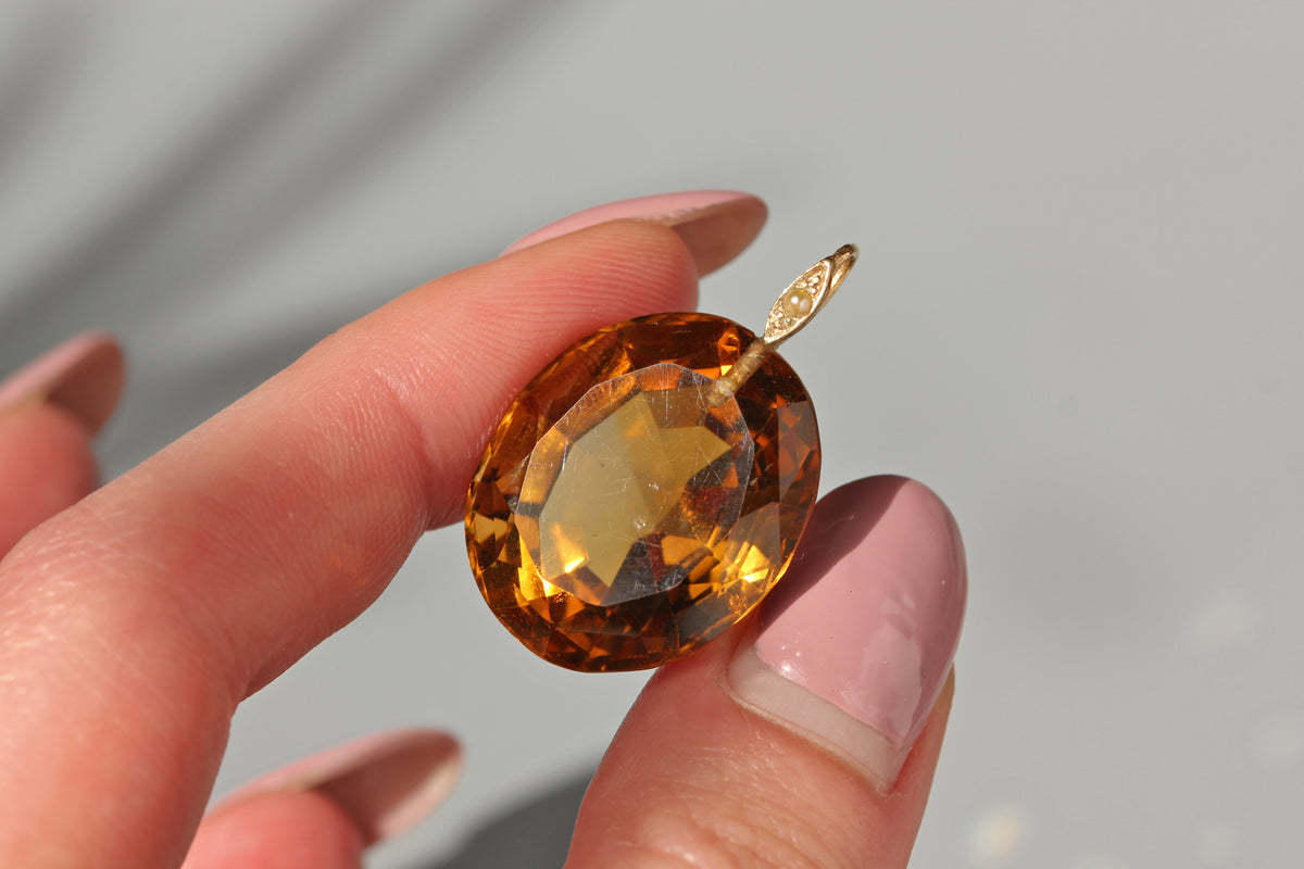 antique 9ct gold citrine seed pearl pendant