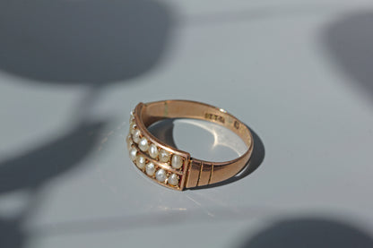 side view of antique pearl ring in 9ct rose gold