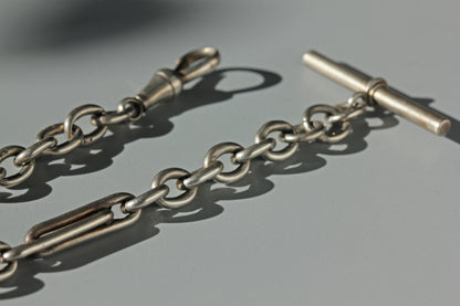 Antique cable chain link details on sterling silver Albert chain 