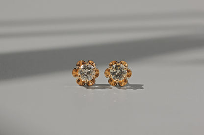 Vintage diamond solitaire buttercup belcher earrings, in 14 carat gold
