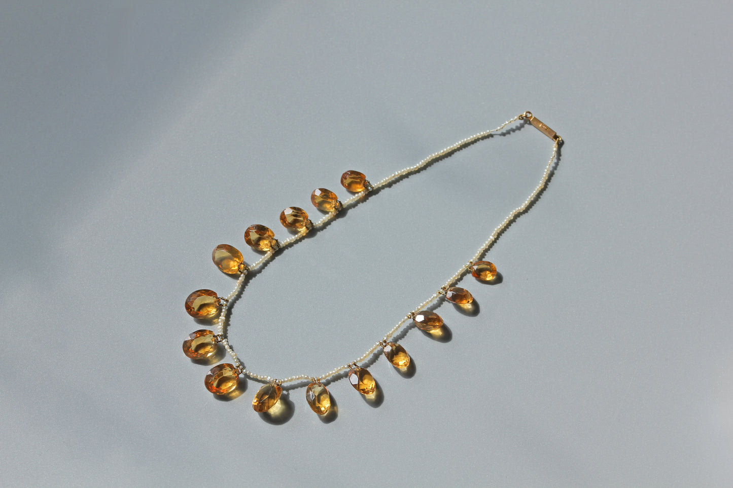 Antique 15ct gold box clasp stamped 15CT on citrine and seed pearl necklace
