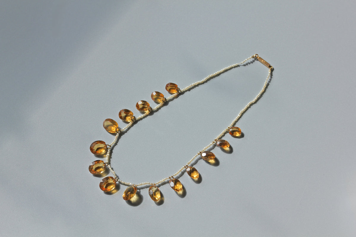 Antique 15ct gold box clasp stamped 15CT on citrine and seed pearl necklace

