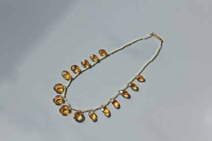 Antique 15ct gold box clasp stamped 15CT on citrine and seed pearl necklace
