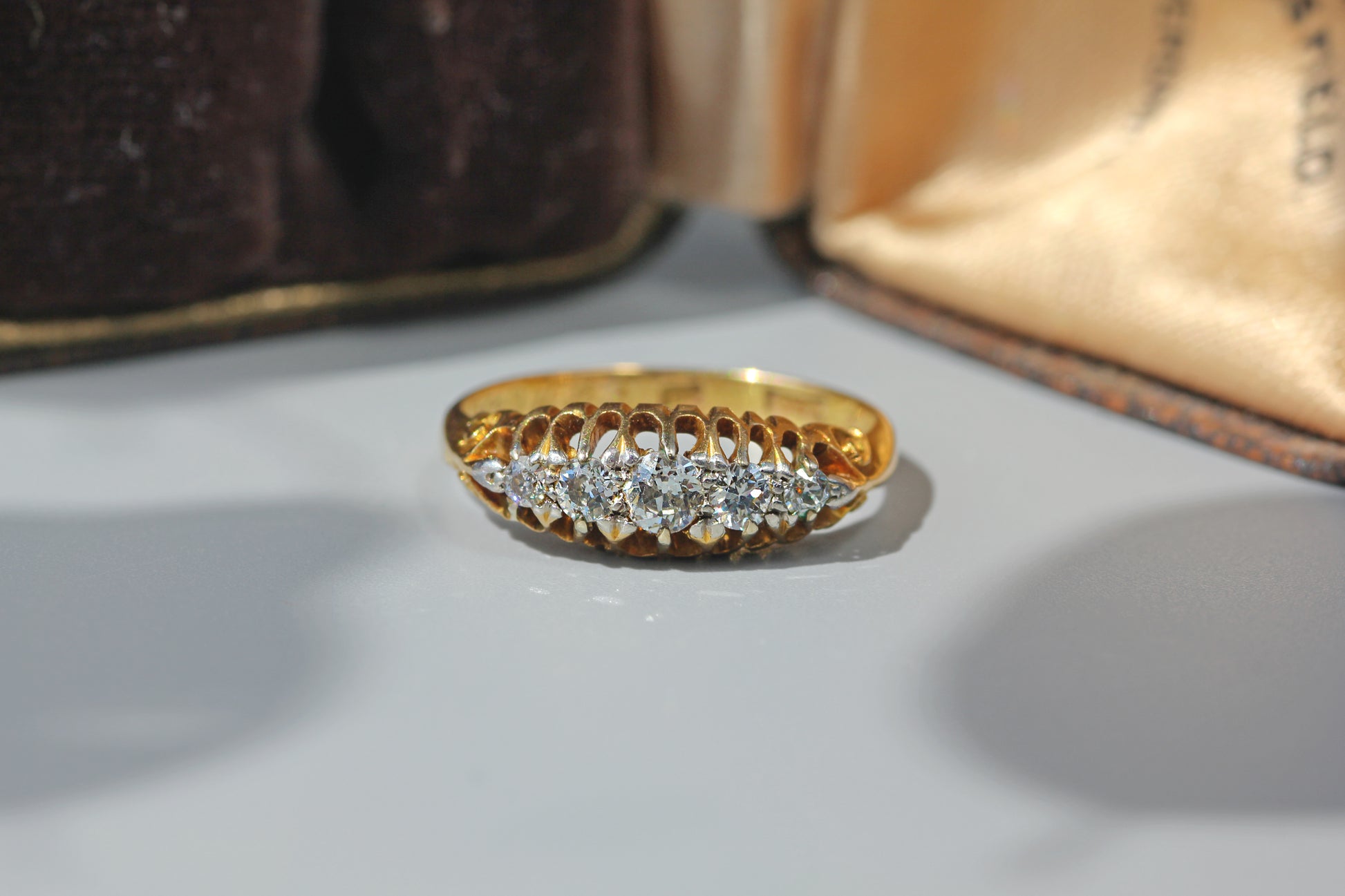 Edwardian diamond boat ring crafted in 18ct gold