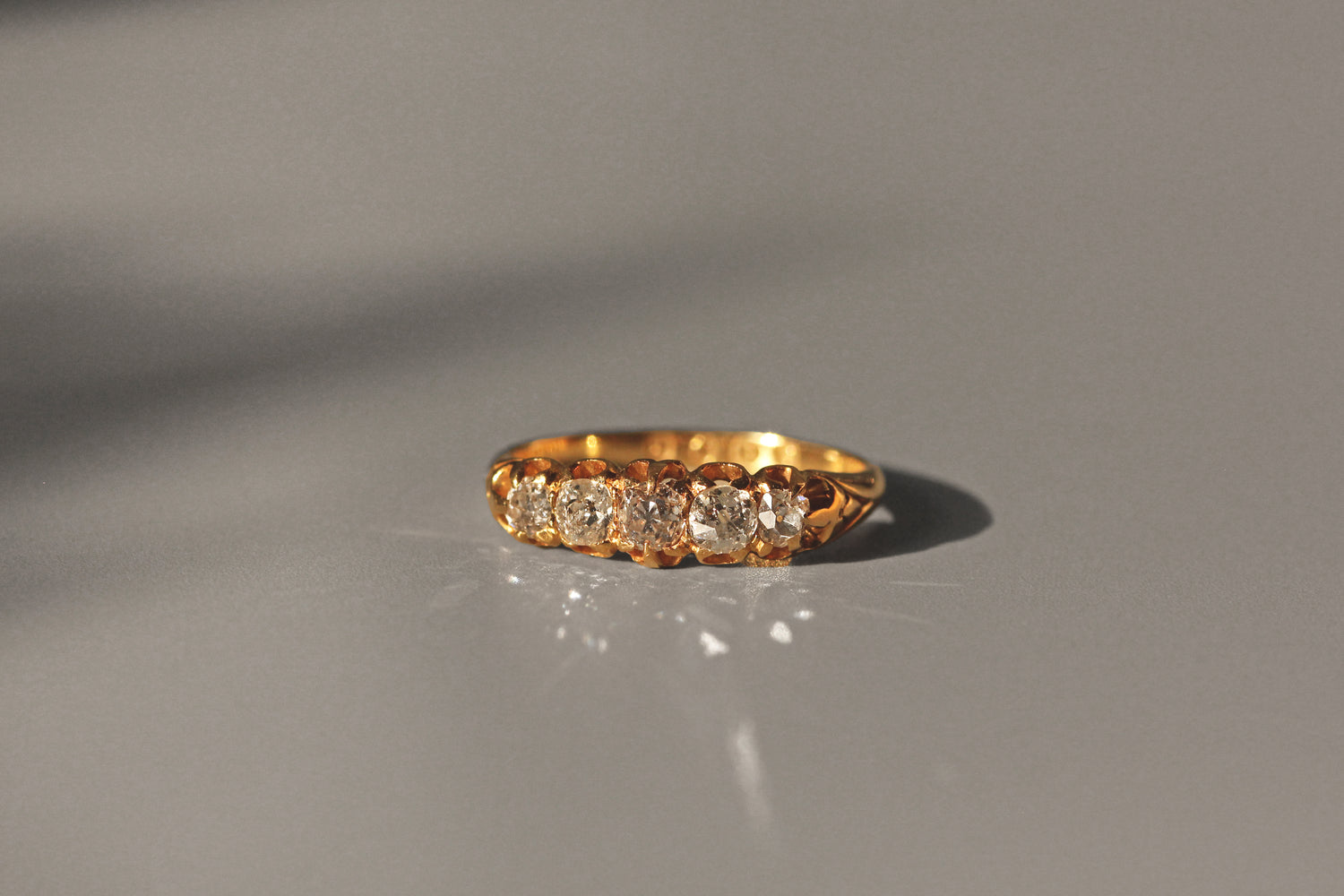 Georgian antique old cut diamond ring in 18ct gold close up front view