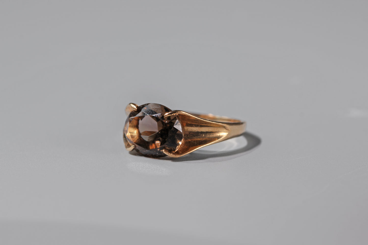 Open gallery setting on vintage smoky quartz ring
