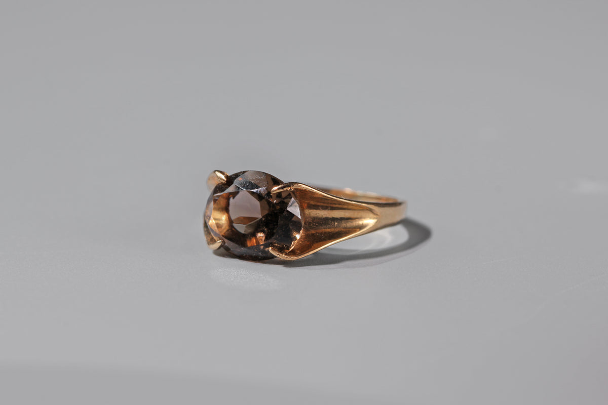Open gallery setting on vintage smoky quartz ring
