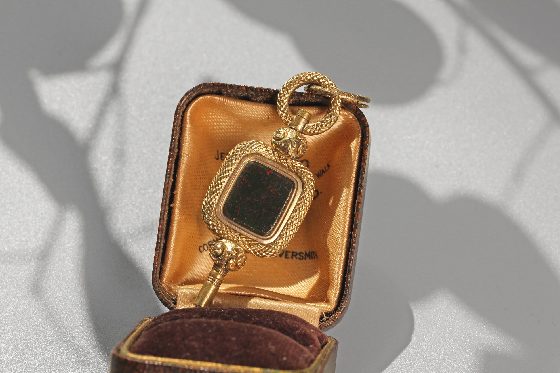 Ornate antique bloodstone watch key with Georgian inspired detailing

