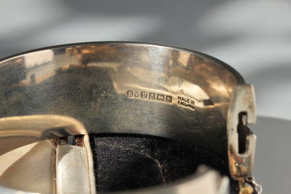 vintage sterling silver Birmingham hallmarks, 'made in england' on a chunky wide cuff bangle or bracelet from the 1960s