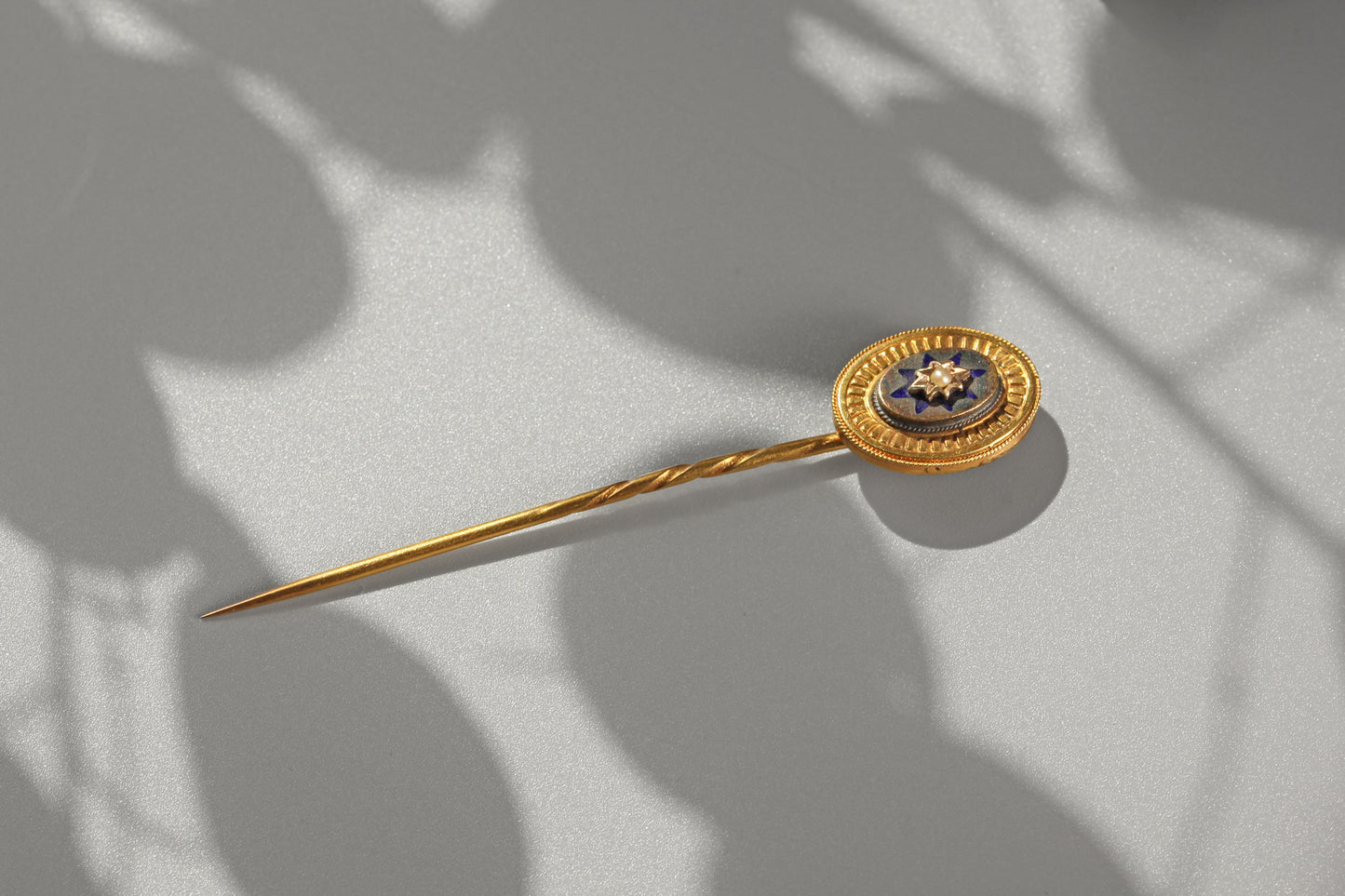 Victorian celestial star set pearl mourning pin in 9ct gold