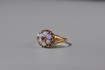 side view of victorian opal celestial ring in 18ct gold