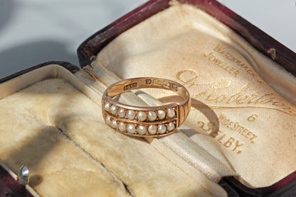 Antique victorian gold pearl channel ring with hallmarks