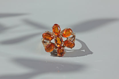 Vintage orange gemstone flower cocktail ring