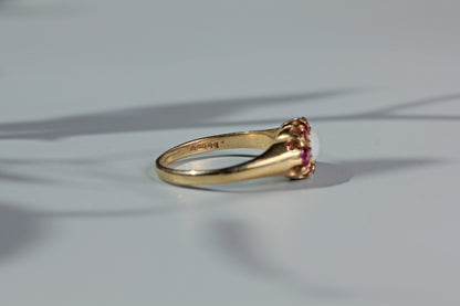 Close up of gold hallmarks on vintage ring